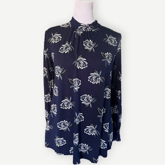 LOFT Tops - Ann Taylor LOFT Outlet Long Sleeve High Neck Flower Print Key Hole Blouse. Small